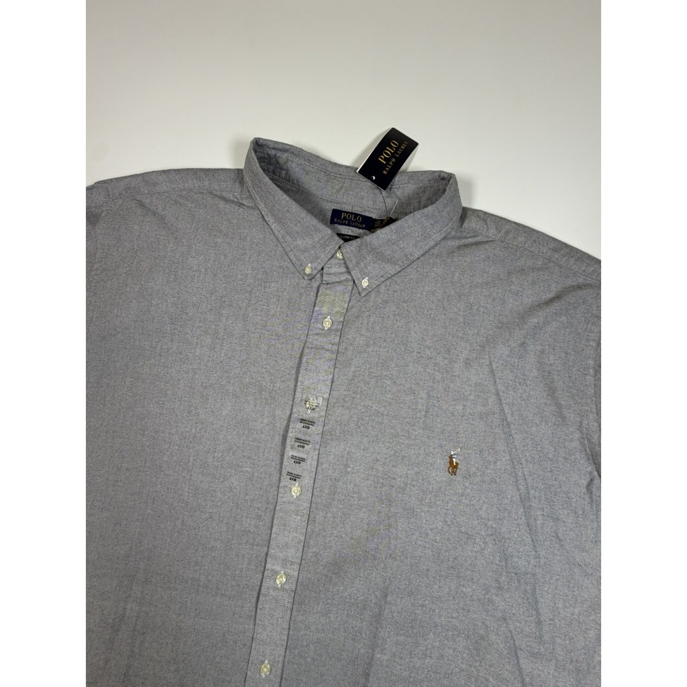 Polo Ralph Lauren Button Up Shirt Mens 6XB Gray Short Sleeve Flesh Pony